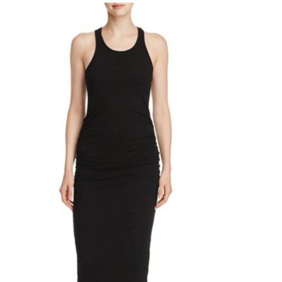 BLACK Ribbed Midi Dress in w Racerback - Picture 5 of 6